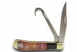 Pocket Knife with Jasper and Obsidian Inlays #370830-2